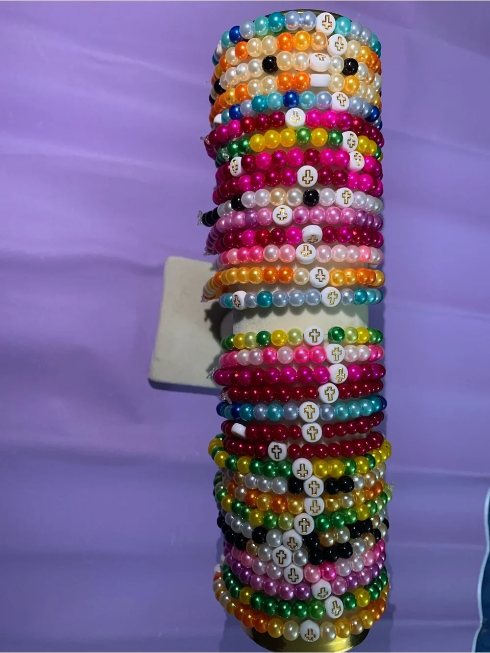 Pastel Pink Cross Beaded Stretch Bracelet - Brand